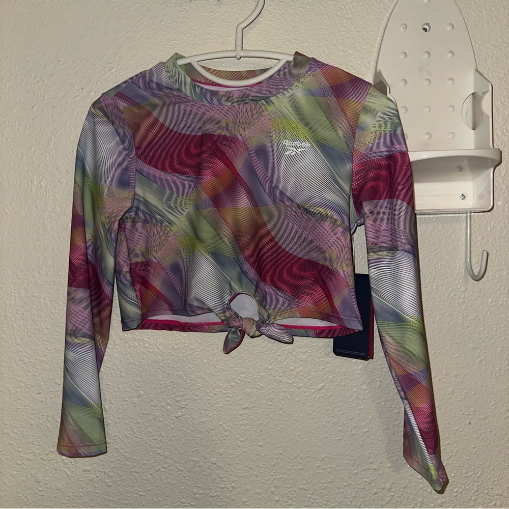 NEW Reebok 12 Purple Blue Girls Athletic Sports Longsleeve Tie Front Top